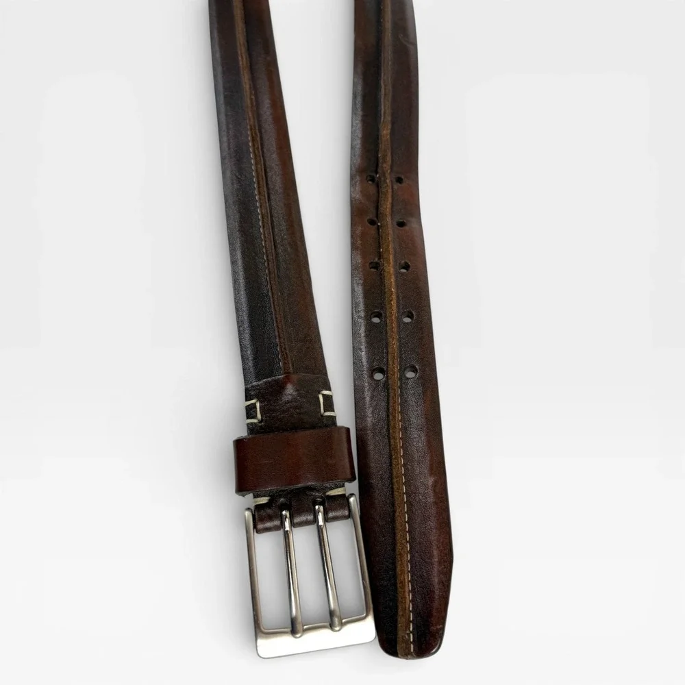COLE HAAN Mens Leather Belt‎ Silver Buckle Dark Brown Dress Casual Size 105/42